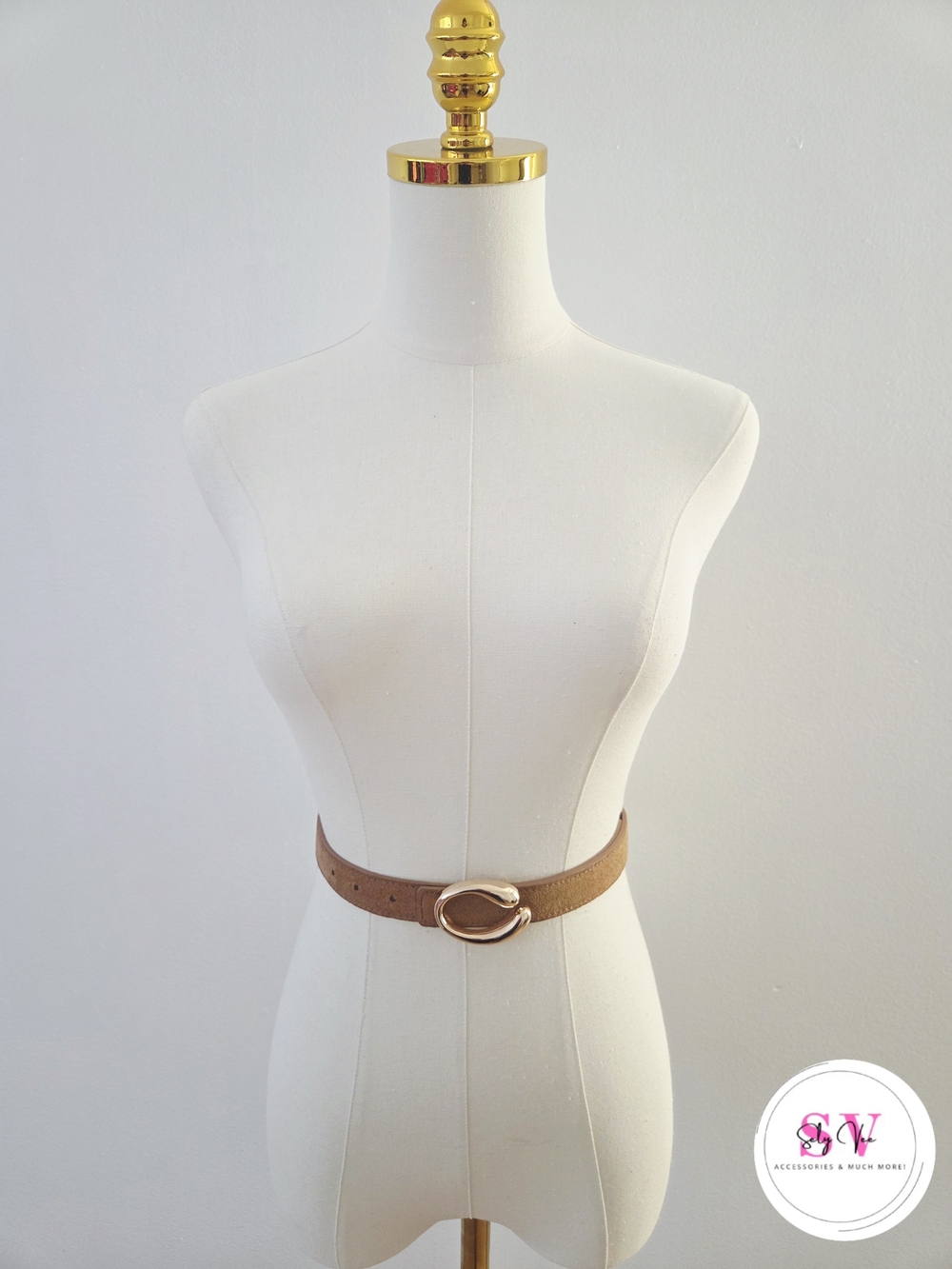 Brown Suede like Belt with Gold Buckle